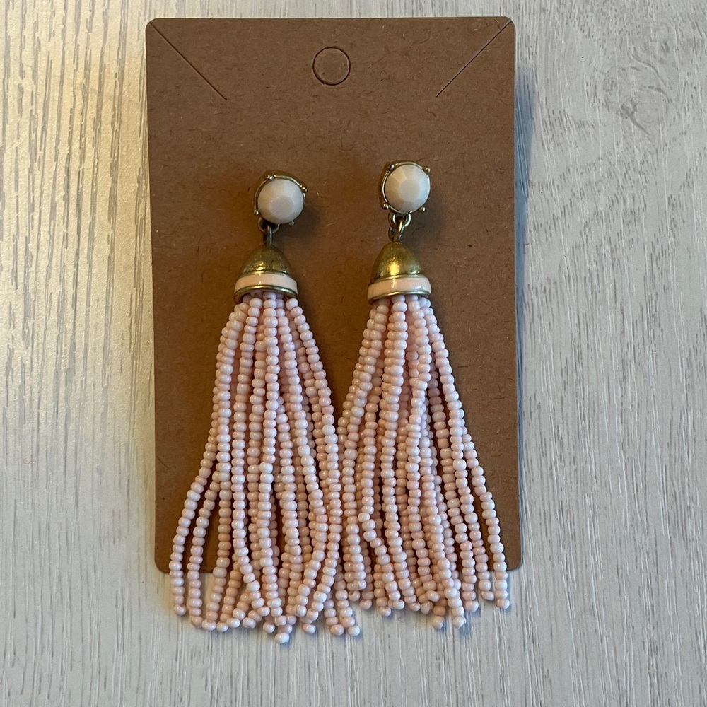 J. Crew Light Pink Beaded Tassel Earrings